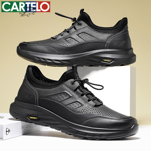 Cartelo Herrenschuhe Sommer atmungsaktive Geschäftssneaker Herrenschuhe Herren hohl Casual Lederschuhe 5219K Schwarz 42