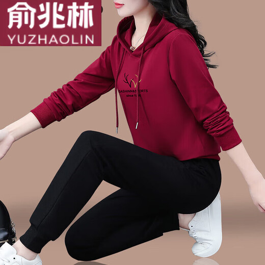 
Yu Zhaolin (YUZHAOLIN) hooded women's sweatshirt sports suit for women's spring and autumn 2025 new middle-aged autumn outfit loose casual sports two-piece set Hulan 753 M (80-95Jin [Jin equals 0.5 kg])