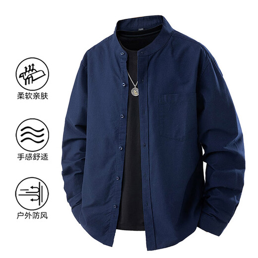Jeanswest long-sleeved shirt men's lapel top shirt men's spring and autumn casual jacket solid color Oxford henley collar shirt A221-MT-2509-grey M (recommended 110-125Jin Jin equals 0.5 kg)