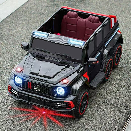 Samat Big G children's electric car with six wheels, can sit adults with remote control, off-road electric car for boys and girls, baby toys, painted gray, can be stored, can sit adults, Chaowei battery six-drive leather seat, soft wheels