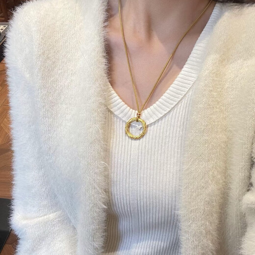 Huaiyin's new 18k gold pendant Qiankun circle necklace new Chinese style pendant Nezha same style for men and women gift clavicle chain Golden Qiankun circle pendant + light coffee color