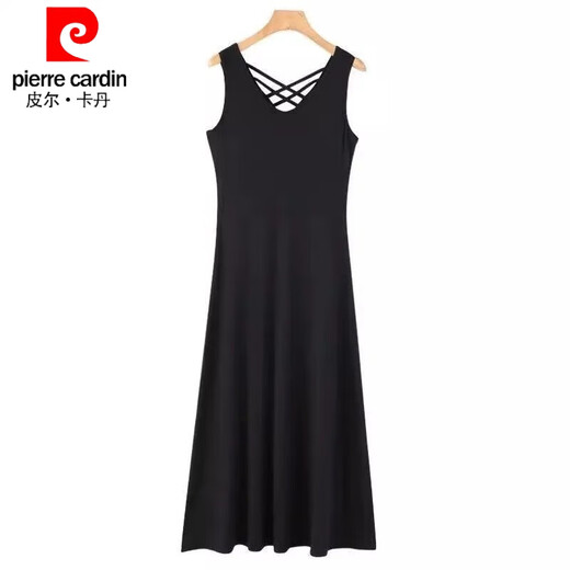 皮尔卡丹（pierre cardin）莫代尔面料2025夏季新款美背显瘦气质修身连衣裙长款法式吊带裙女 3880#黑色 3XL 建议【131-145斤】购买