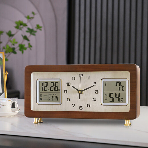 Combas new Chinese style solid wood desk clock living room pendulum clock desk clock perpetual calendar desktop clock TV cabinet ornaments home clock solid wood desk clock 399 (20*16cm)
