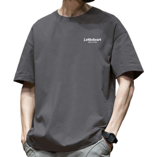 真维斯（Jeanswest）纯棉重磅重磅港风纯色纯棉宽松美式潮流时尚新款T恤短袖男士半袖 黑色1342 L