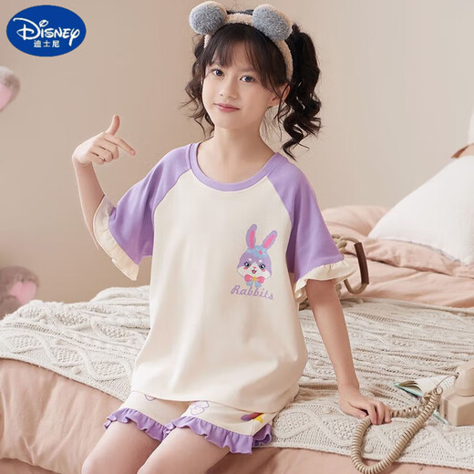 迪士尼（Disney）甜美可爱女童家居服套装优质棉少女款夏季短袖短裤甜美睡衣女孩 687莫代尔 155 大童M码 建议身高155-160CM