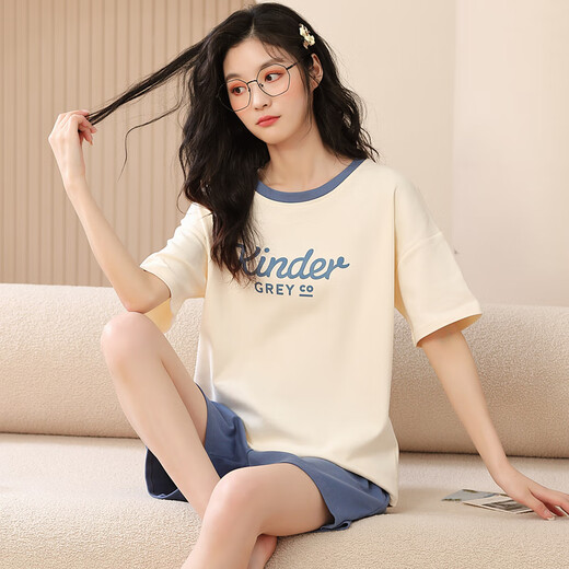 女士短袖睡衣套装夏季薄款棉大码夏天家居服可外穿休闲春秋卡通 GXT6630 M (建议75-95斤)