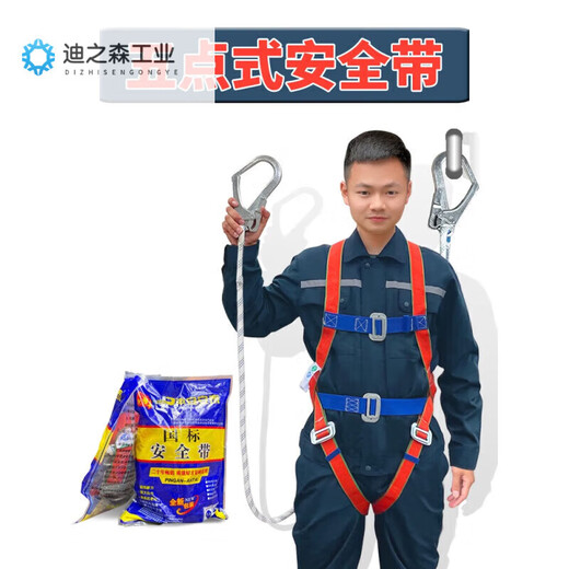 Insurance five-point safety belt safety belt for high-altitude work national standard rope wear-resistant hook large double customized 5-point European style L five-point type/single small hook/2 meter rope