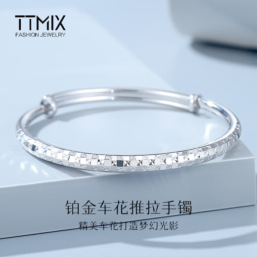 TTMIX sparkling round platinum bracelet for women pt950 platinum push-pull bracelet, fashionable and elegant bracelet for girlfriend, weight 24.51g, width 5.3mm