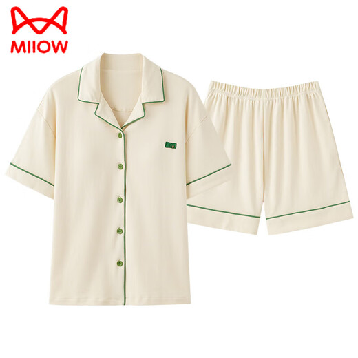 Catman (Miiow) Paar Pyjamas Sommer reines Baumwollshorts Einfache Strickjacke kann außen für Männer und Frauen Sommermodische Heimkleidung x12706-12806# M Frauenstil getragen werden: