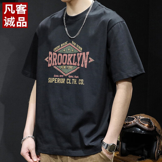 
VANCL heavy short-sleeved T-shirt for men in summer new American fashion brand pure cotton men loose large size trendy half-sleeved top for men 9918 black regular M suitable 115-130Jin [Jin equals 0.5 kg]