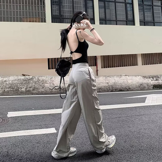 American Hot Girl Workhose für Frauen im Sommer 2025 Neue Drawess lose vielseitige Typants Zwei-Wear-Sporthosen dunkelgrau [My-688] 3xl