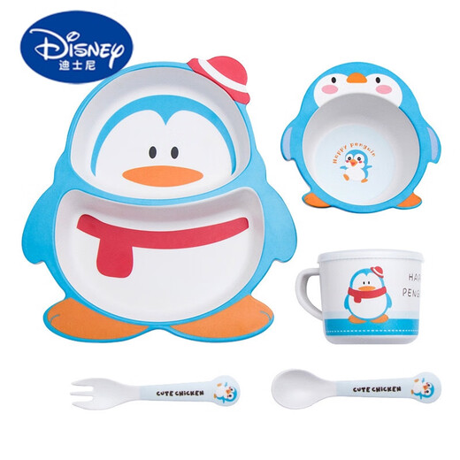 Disney -Cartoon Bambusfaser Kindergeschirrs Set Haushaltssaugung Cup Bowl Baby Plaid Teller Baby ergänzende Lebensmittelschale Löffel Little Wale 02 Wert 5 Stück Set Set