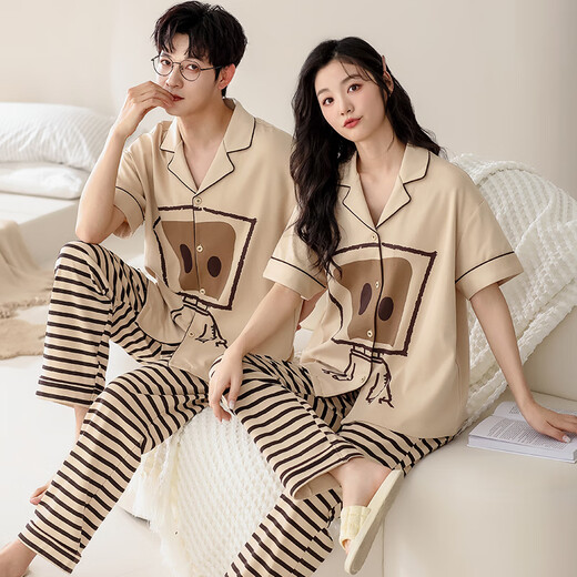 Langsha (Langsha) Couple pyjamas Summer Summer à manches courtes Coton Pure Cotton Carganan One Man and One Woman 2025 Nouveau ensemble de vêtements pour la maison d'été 695 couples [coton pur] 3xl Style masculin 170-200 Jin [Jin est égal à 0,5 kg]