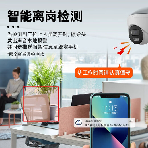 HIKVISION海康威视监控摄像头400万2K全彩夜视高温报警AI值岗检测手机直连网线供电经济版VN24-P(B) 2.8MM