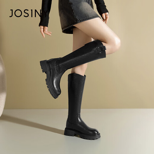Zhuoshini thick-soled boots for women in autumn and winter plus velvet tall knight boots for small people, no more than knee boots, black 36