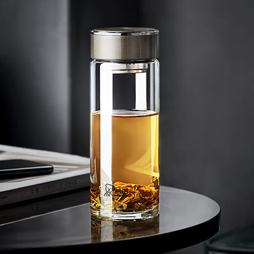 希诺（HEENOOR）玻璃杯单层加厚带滤网泡茶杯子男官方大容量透明便携水杯 本色XN-6193带滤网 送杯套 280ml