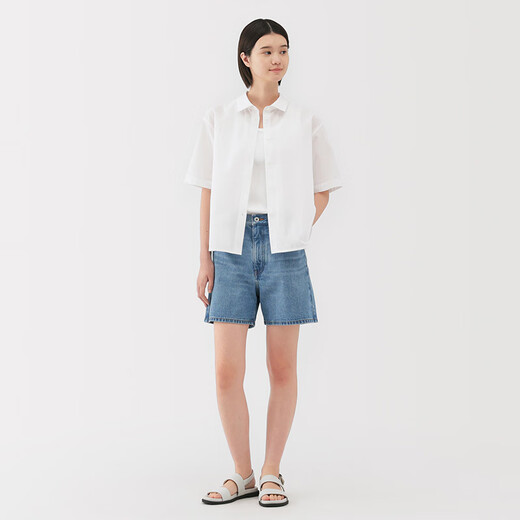 无印良品（MUJI）女式 木棉混 牛仔短裤女款裤子25年夏季丹宁回潮女装BE1VKA5S 浅蓝色 S （155/62A）