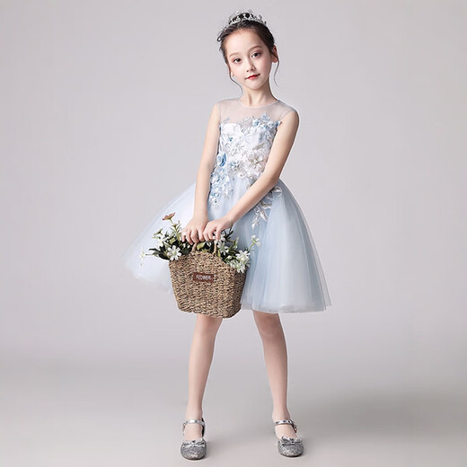 思妙星女童礼服小女孩生日宴会公主裙花童儿童主持人乐团合唱钢琴演出服 蓝色 120