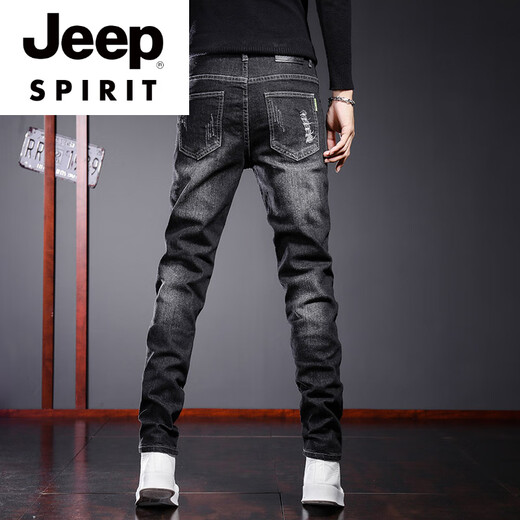 Jeep Spirit Jeans Rasfing Jeans Stretch Pantalones delgados para hombres Slim Fiting Spring and Summer Nuevos pantalones casuales Pantalones de hombres 6636 Black 29 [106-115Jin [Jin equivale a 0.5 kg]]]