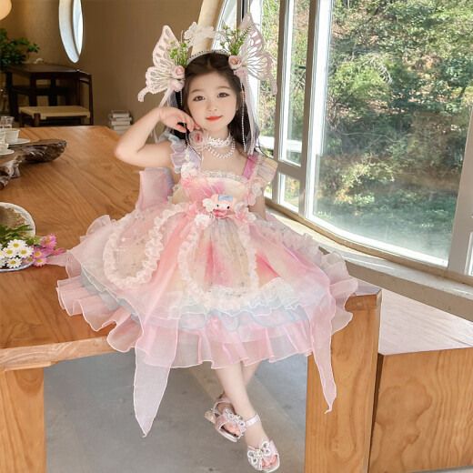 蚁派女童洛丽塔吊带裙2025新款儿童美乐蒂甜美连衣裙生日礼服蓬蓬纱裙 粉红色(6628美乐蒂吊带裙+裙撑) 140 建议7-8岁 (身高135左右)