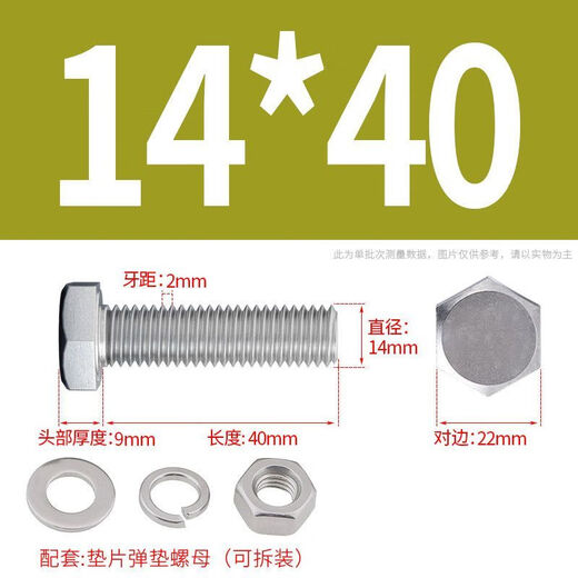 Parrot 304 stainless steel external hexagonal screw bolt set with nut full thread long screw M3M4M5M6M8M10M12 M14 thread diameter 14mm 2 sets length 190mm