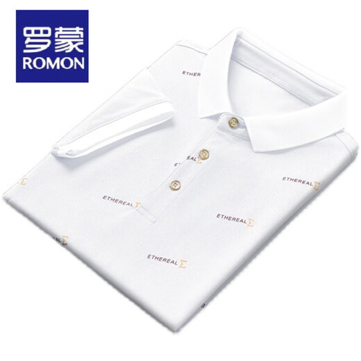 
ROMON (ROMON) 2025 new summer lapel men's short-sleeved T-shirt casual trendy brand POLO shirt men's collar half-sleeved ice silk white QY679 M