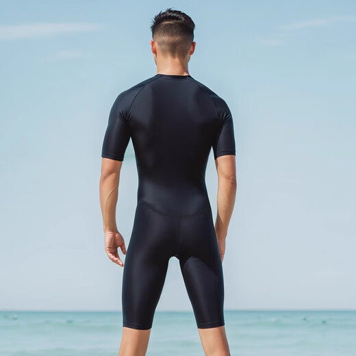 TOIXI BRORY one-piece swimsuit men's suit professional quick-drying short-sleeved outdoor sports sunscreen jellyfish diving swimsuit comfortable and breathable black non-slip rubber band L recommended weight 116-130Jin Jin equals 0.5 kg
