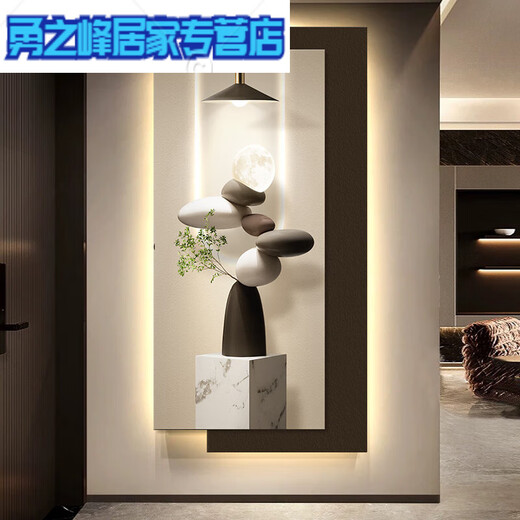 现代轻奢玄关装饰画简约感led灯入户正对门挂画2025新款壁画 T12347 80*160cm 插电遥控款UV精雕+晶