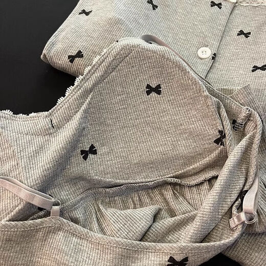 Fhhuabd-Pyjamas mit Baumwoll-Reisstadel für Frauen Frühling und Herbstmodal warm warm, langhärme graue Schlinge Bug Kleidung Drei-teilige Set 6621#. Schwarz-MODAL-DREI-SET XL empfohlen 120-135jin [Jin ist gleich 0,5 kg]