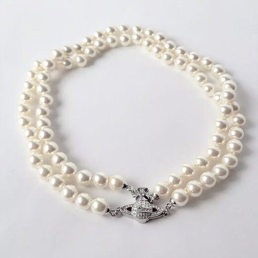 Vivienne Westwood is purchasing ready-made Western Queen Mother Saturn double-layered pearl magnetic buckle necklace, light luxury necklace as a Chinese Valentine's Day gift for girlfriend, wife, mother, silver double row