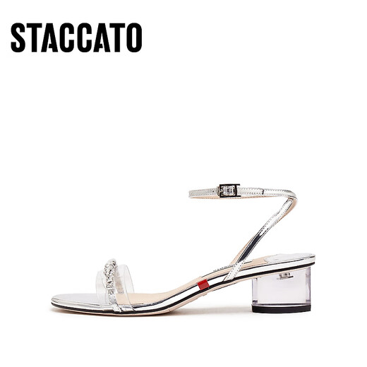 Sijiatu 2025 Sommer Märchenstil Sauerstoffschuhe Einstreifen Sandalen Dicke Ferse Frauen Sandalen EF701BL5 Clear Silber 36