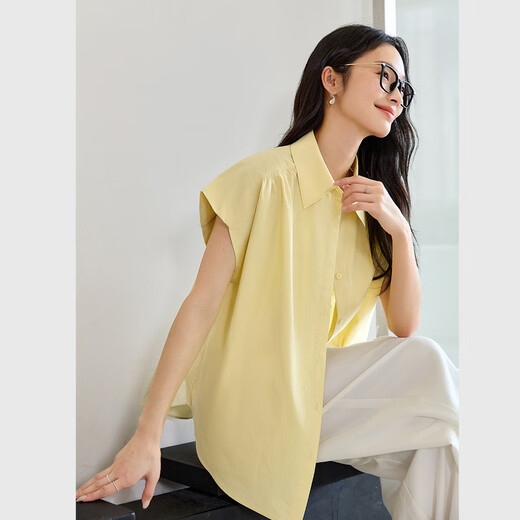 Vanciman Pure Cotton Women's Short-Searved Camiseta para mujeres 2025 Summer NUEVA Camisa simple Simple Lapa suelta Top M9859 Lemon Yellow L