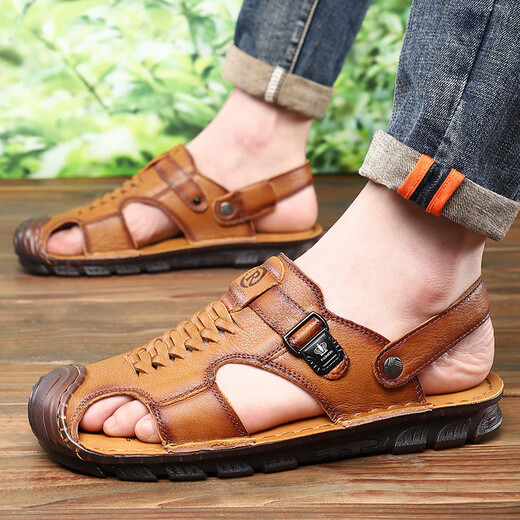 YRC Yierkang Sandalen Herren 2025 Sommer weicher Sohle der Hohlhöhe Leder Schuhe hohl atmungsaktiv
