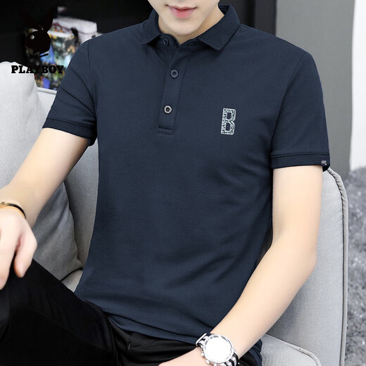 
Playboy (PLAYBOY) lapel t-shirt men's short-sleeved polo shirt Paul leads top clothes ice silk cool necked T-shirt summer half-sleeved FL2302-963 black M (suitable for 80-95 Jin [Jin equals 0.5 kg])