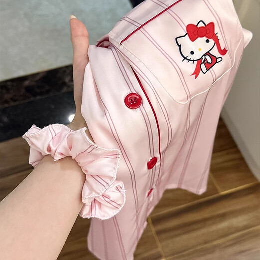 梦特娇（MONTAGUT）甜美可爱Kitty冰丝睡衣女2025新款感夏天薄款家居服套装 kad#13546 均码 l建议95-115斤