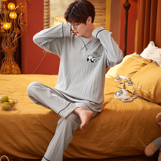 Pang Donglai DL Spring and Automne Pyjamas pour hommes Coton Purs à manches longues pantalons coréens Des costumes décontractés en vrac peuvent être portés à l'extérieur pour les vêtements d'été, d'automne et d'hiver. Military Green_zy9902 L (recommandé 100-130jin [Jin est égal à 0,5 kg]))