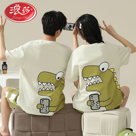 LangSha couple pajamas pure cotton shorts shorts for summer men and women sweet and cute cartoon large size can be worn outside home clothing suit Flagship store-687 XL single woman