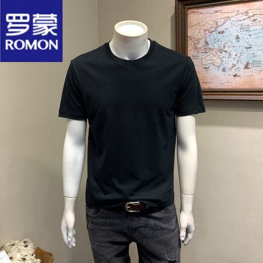 Romon-Männer-T-Shirt Frühling und Sommer neuer runder Hals reines Baumwoll kurzärmelige reine Version Solid Color Top atmungsablöschbarer, vielseitiger, halbärmeliger T-Shirt Burgundy XL (Empfohlen 135-150jin [Jin gleich 0,5 kg]))
