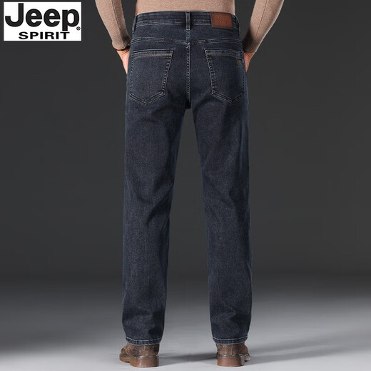 JEEP SPIRIT Jeep Jeep Men's Fall and Winter Thick Style Loose Straight High Waist Deep Medium Luxury Trousers Black and Gray-679 Thick Style 29 Size Waist 2.2 feet