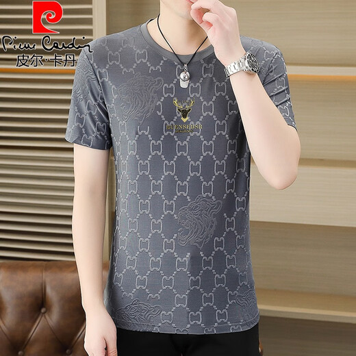 
Pierre cardin ice silk short-sleeved T-shirt men's summer new jacquard ice-feeling breathable top trendy light stretch half-sleeved T-shirt 6627 gray M 80-100Jin [Jin equals 0.5 kg]