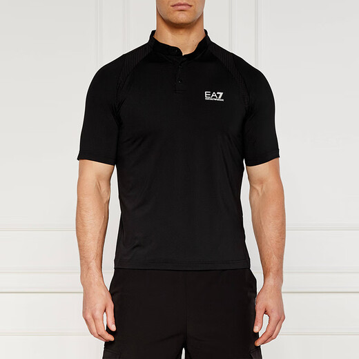 Armani (ARMANI) men's nylon EA7 printed slim stretch henley collar short-sleeved stand-collar polo shirt Father's Day 6DPT16 black 3XL