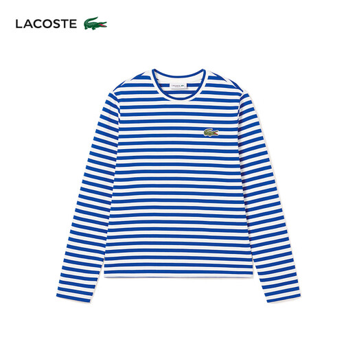 LACOSTE T-shirt à manches longues en pur coton à rayures colorées et à la mode classique pour femme crocodile français | TF9207 IUP/blanc/bleu XS 34 /155