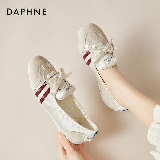 Daphne shallow mouth ballet dance shoes for women flat low heel lightweight commuter breathable sports and casual shoes Beige 38