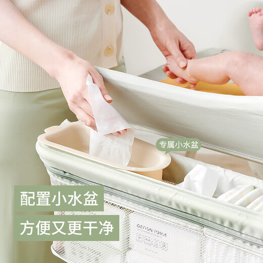 煦凛日本尿布台婴儿护理台婴幼儿抚触台新生儿换尿布多功能可折叠操作 【莫兰迪绿】华达呢抗菌面料+一件折叠