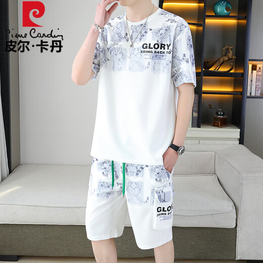 皮尔卡丹（pierre cardin）2025夏季新款短袖套装男青年百搭短裤休闲运动两件套渐变色男装 6187蓝色 XL 【适合120-140斤】