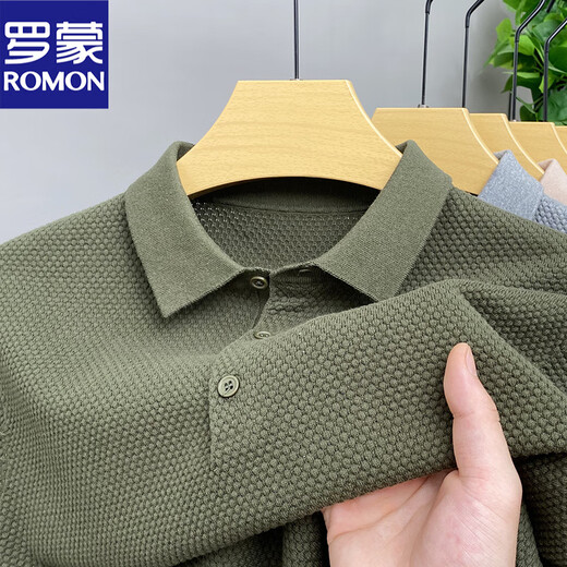 罗蒙（ROMON）夏季菠萝纹短袖t恤男100%纯棉透气Polo衫纯色翻领针织半截袖上衣 8550灰色 XL 175 (125-145斤)