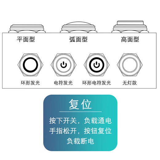 Huijun waterproof metal button switch flat head high head spherical small start stop reset self-locking switch 8MM reset metal ball solder foot