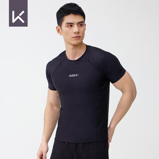 
Keep swimsuit men's hot spring short-sleeved solid color high-elastic swimsuit quick-drying surf suit 1291 black 3XL