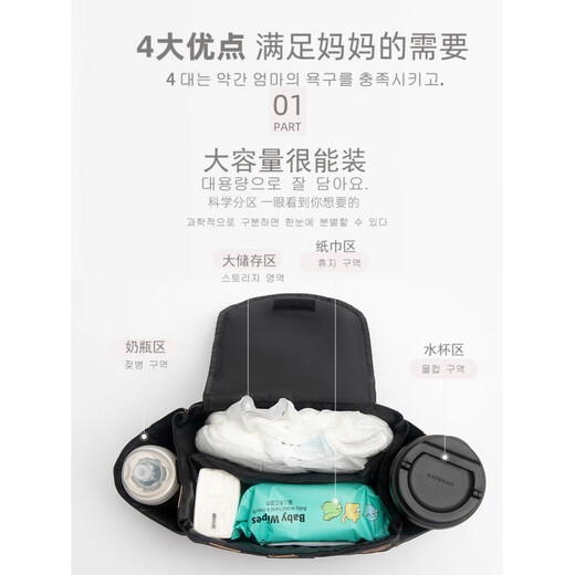 婴儿车挂包收纳袋多功能通用大容量置物袋儿童遛娃神器手推车挂包 黑色小熊【配挂钩+肩带】