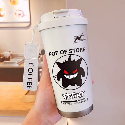 膳魔师（THERMOS）创意耿鬼保温杯大容量吸管水杯便携双饮口咖啡杯子新款男女高颜值 BXAB13796幽灵蓝+配挂绳 陶瓷内胆
